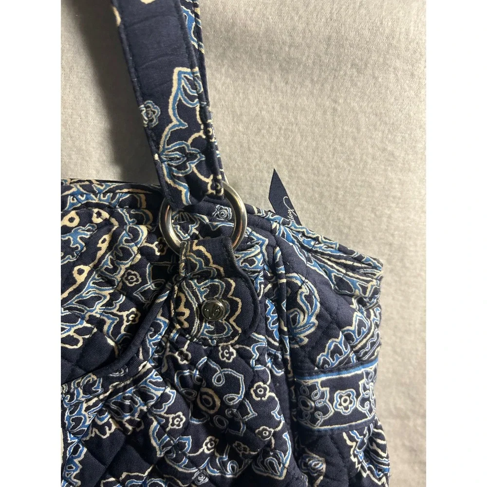 Vera Bradley Blue Bayou Paisley Quilted Cotton Shoulder Bag Tote Navy Blue